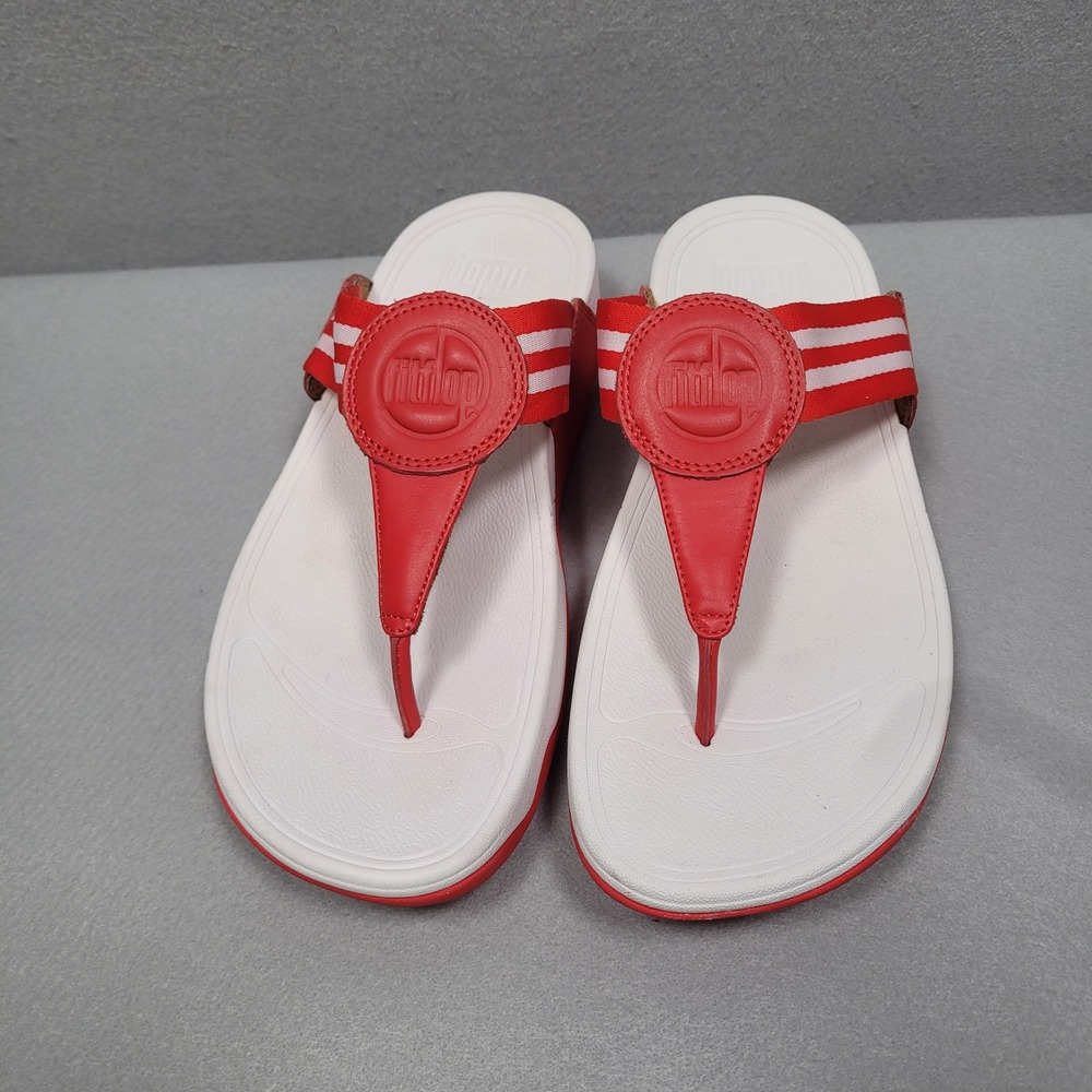 Fitflop Women Red White Stripe Thong Sandals DX4-002 Size 8